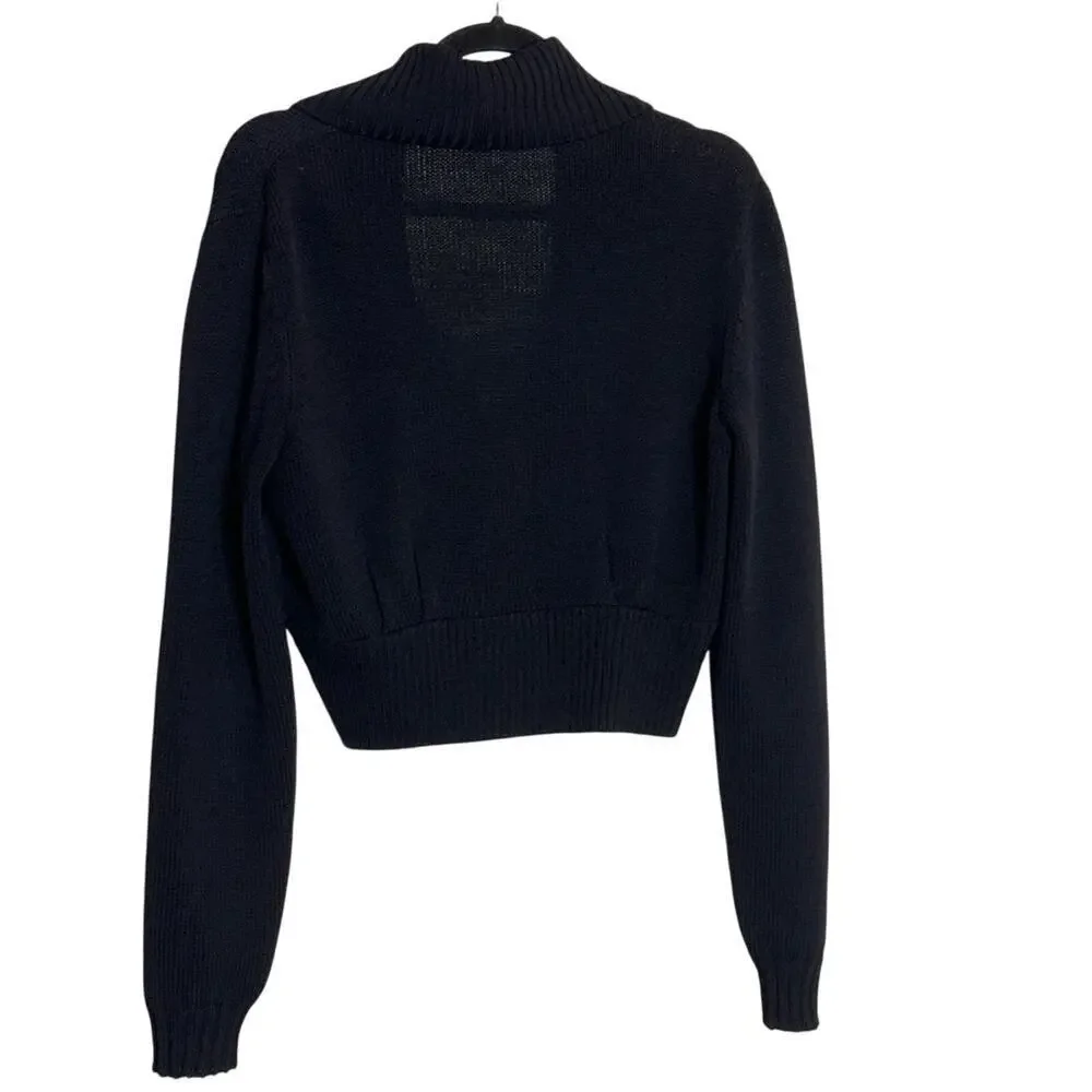 St. John Sport Black Santana Wool Knit Cardigan Sweater Size L
